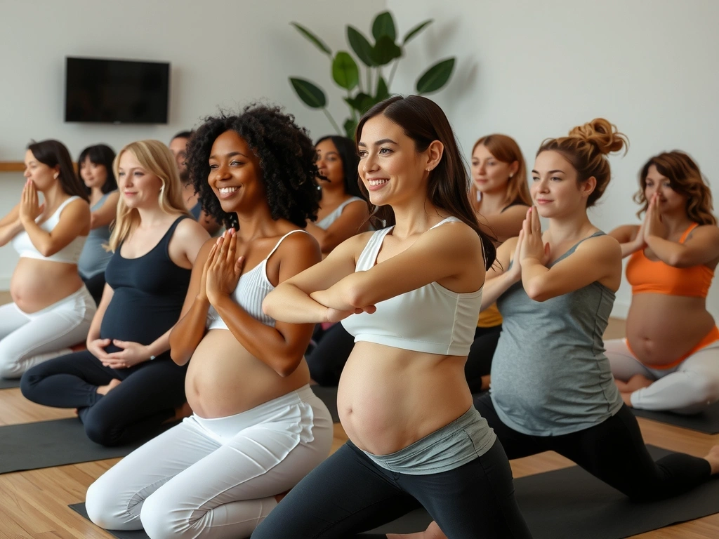 Prenatal yoga class with expectant mothers