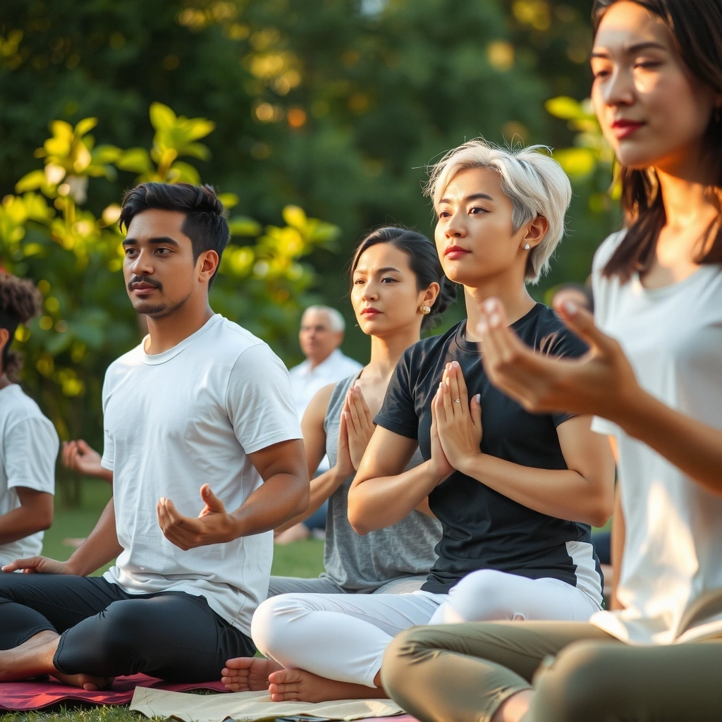 Diverse group of people meditating