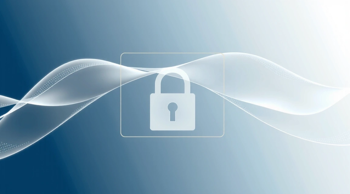A stylized lock icon surrounded by flowing lines, representing data security and privacy protection.